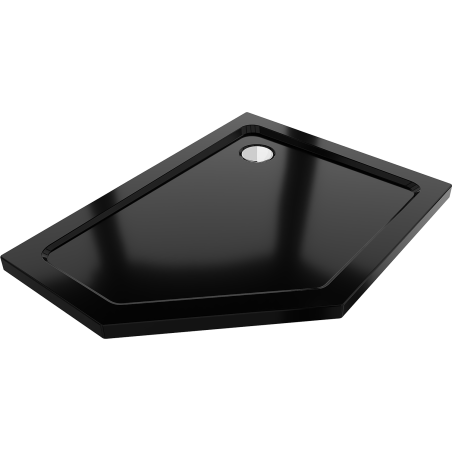 Mexen Flat fünfeckige Duschwanne Slim rechts 100 x 90 cm, schwarz, Siphon chrom - 41P709010R