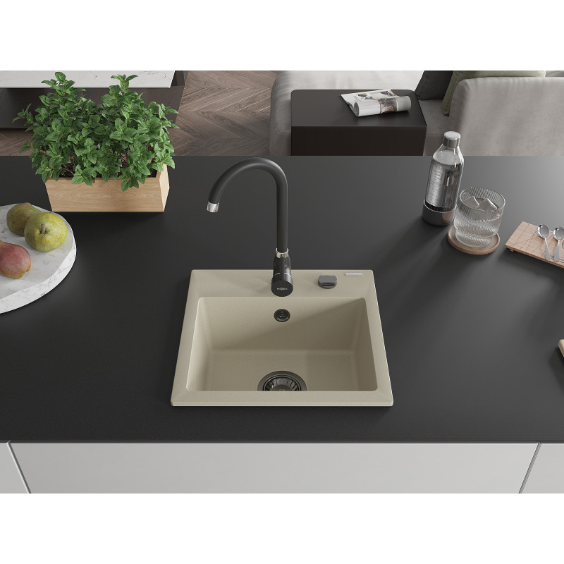 Mexen Milo Granitspüle 1-Becken mit Küchenarmatur Telma, beige - 6505-69-670200-70