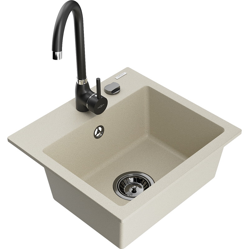 Mexen Milo Granitspüle 1-kammerig mit Küchenarmatur Telma, beige - 6505-69-670200-70