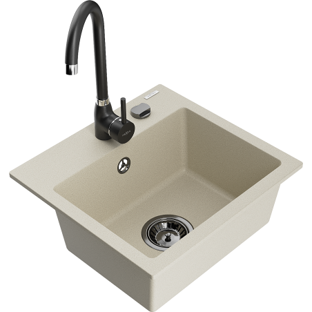 Mexen Milo 1-Becken-Granit-Spüle mit Mischbatterie Telma, Beige - 6505-69-670200-70