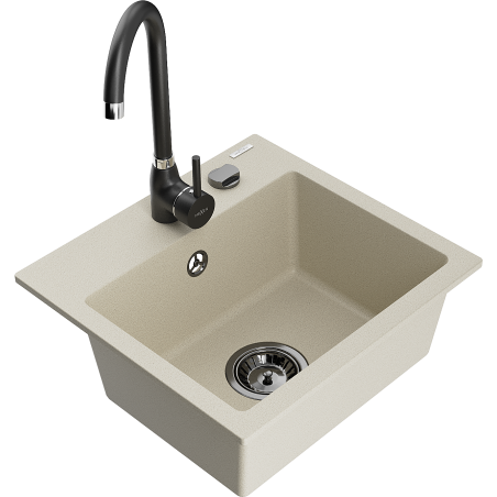 Mexen Milo Granitspüle 1-kammerig mit Küchenarmatur Telma, beige - 6505-69-670200-70