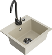 Mexen Milo Granitspüle 1-Becken mit Küchenarmatur Telma, beige - 6505-69-670200-70
