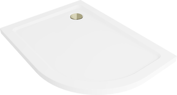 Mexen Flat Duschwanne halbkreisförmig slim links 120 x 80 cm, weiß, goldener Siphon - 41108012L-G