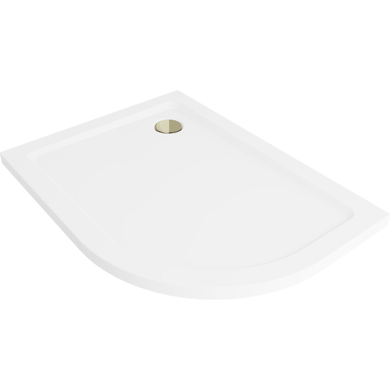 Mexen Flat Halbrunde Duschwanne Slim Links 120 x 90 cm, Weiß, Siphon Gold - 41109012L-G