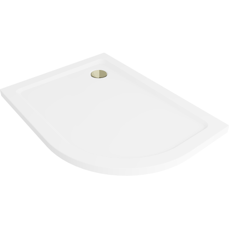 Mexen Flat Halbrunde Duschwanne Slim Links 120 x 90 cm, Weiß, Siphon Gold - 41109012L-G