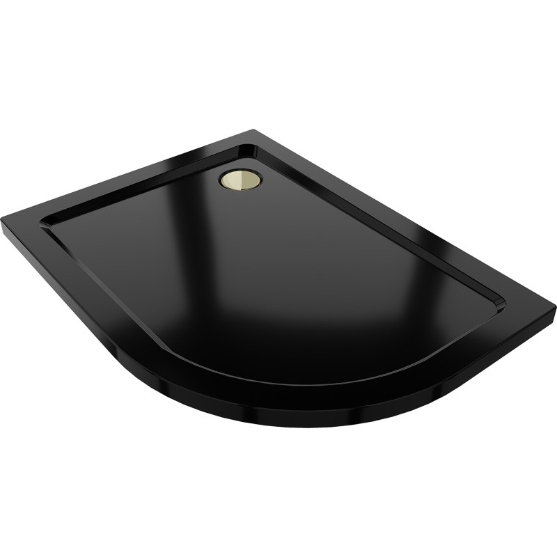 Mexen Flat Halbrunde Duschwanne Slim Links 120 x 80 cm, Schwarz, Siphon Gold - 41708012L-G
