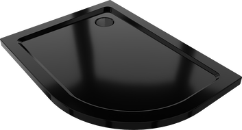 Mexen Flat halbkreisförmige Duschwanne Slim links 90 x 80 cm, schwarz, schwarzer Siphon - 41708090L-B