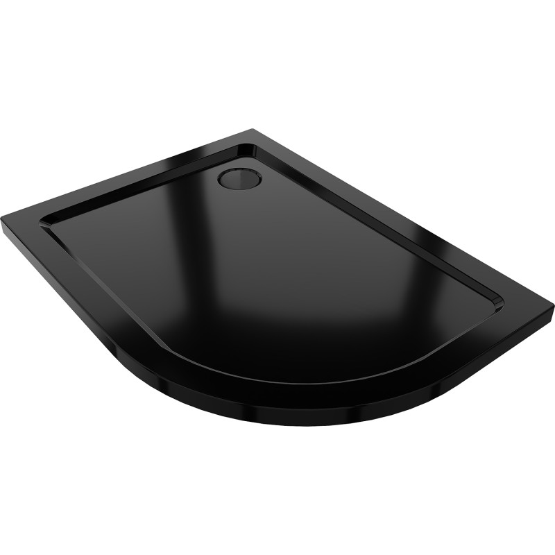 Mexen Flat Duschtasse halbrund slim links 120 x 80 cm, schwarz, Siphon schwarz - 41708012L-B