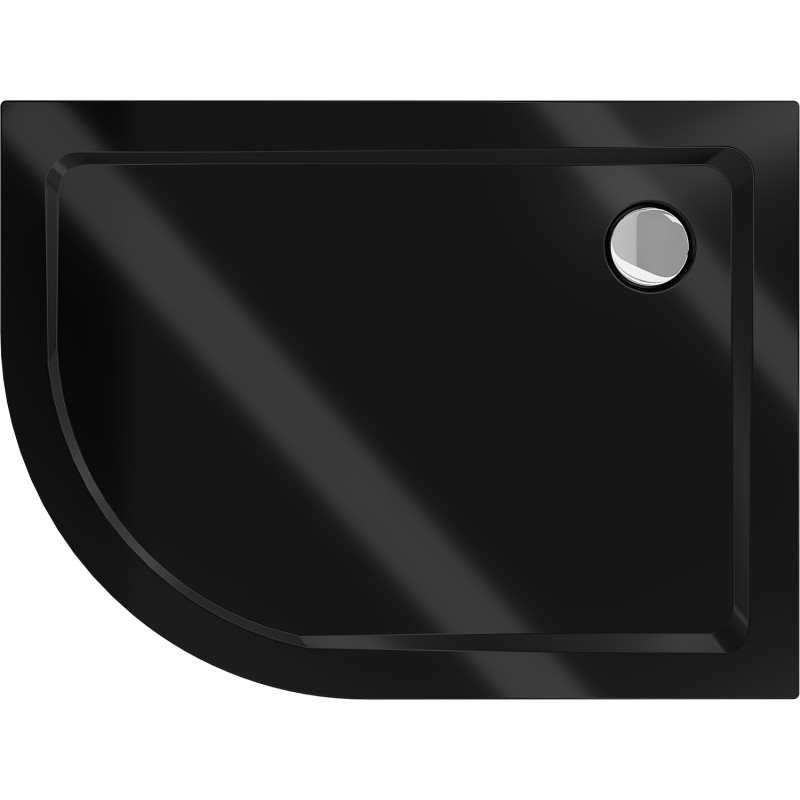 Mexen Flat Halbkreis-Duschwanne Slim rechts 90 x 80 cm, schwarz, Chrom-Siphon - 41708090P