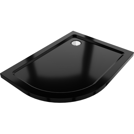 Mexen Flat Halbkreis-Duschwanne Slim rechts 90 x 80 cm, schwarz, Chrom-Siphon - 41708090P
