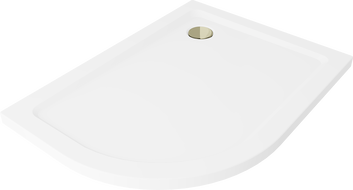 Mexen Flat Duschwanne halbkreisförmig slim rechts 100 x 90 cm, weiß, Siphon golden - 41109010P-G