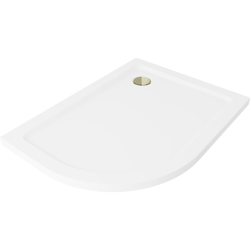 Mexen Flat halbkreisförmige Slim-Duschwanne rechts 120 x 90 cm, weiß, Siphon gold - 41109012P-G