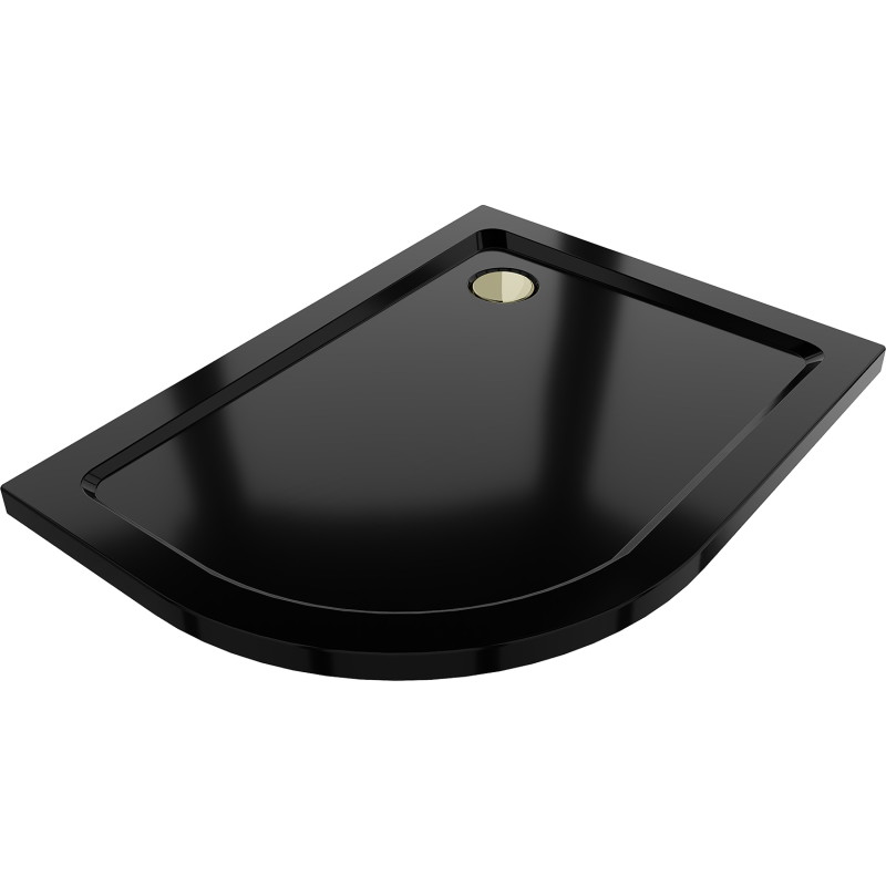 Mexen Flat Halbrunde Duschwanne Slim rechts 120 x 90 cm, schwarz, Siphon gold - 41709012P-G