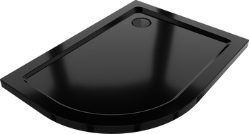 Mexen Flat Halbrunde Duschwanne Slim Rechts 100 x 80 cm, Schwarz, Schwarzer Siphon - 41708010P-B