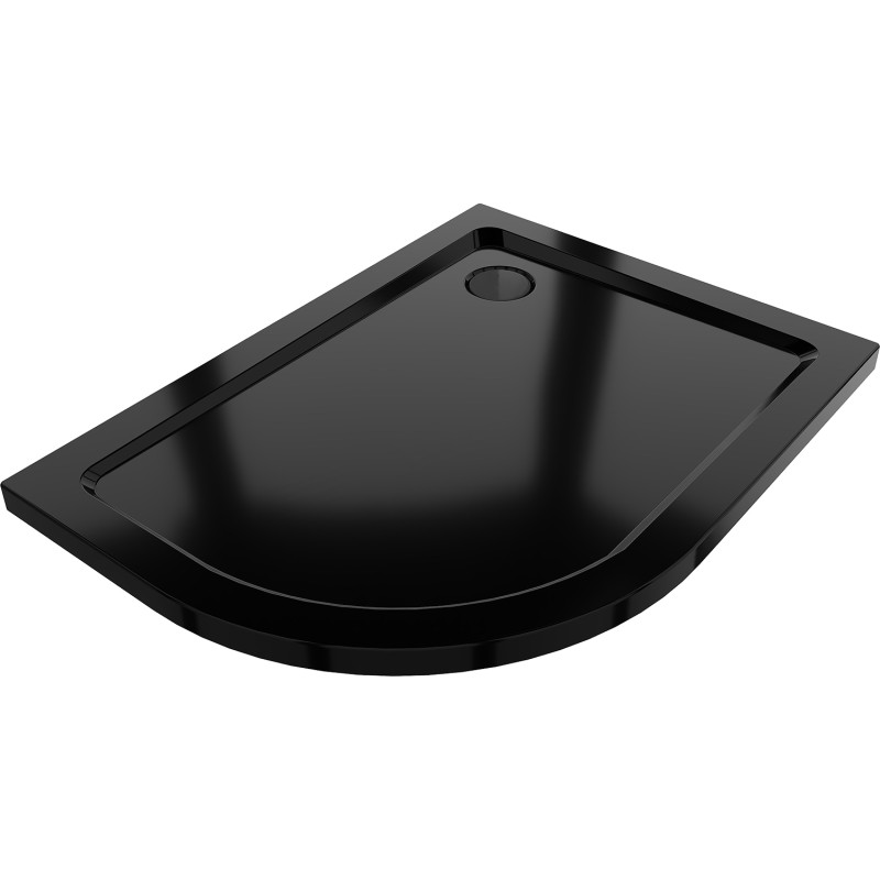 Mexen Flat Halbrunde Duschwanne Slim Rechts 120 x 90 cm, Schwarz, Syphon Schwarz - 41709012P-B