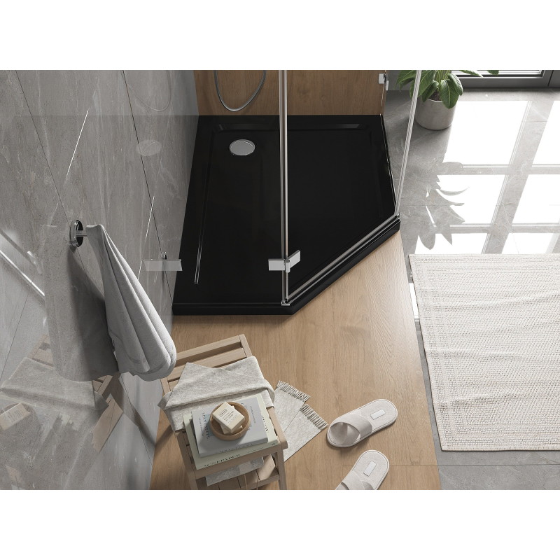 Mexen Flat Pentagonale Slim-Dusche rechts 100 x 80 cm, schwarz, Siphon Chrom - 41P708010R
