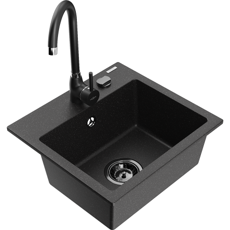 Mexen Milo 1-Kammer-GranitsSpüle mit Küchenarmatur Telma, schwarz/silber - 6505-73-670200-70-B