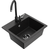 Mexen Milo 1-Kammer-GranitsSpüle mit Küchenarmatur Telma, schwarz/silber - 6505-73-670200-70-B