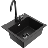 Mexen Milo Granitspüle 1-Becken mit Küchenarmatur Telma, schwarz/silber - 6505-73-670200-70-B