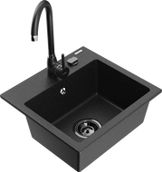Mexen Milo Granitspüle 1-Becken mit Küchenarmatur Telma, schwarz/silber - 6505-73-670200-70-B