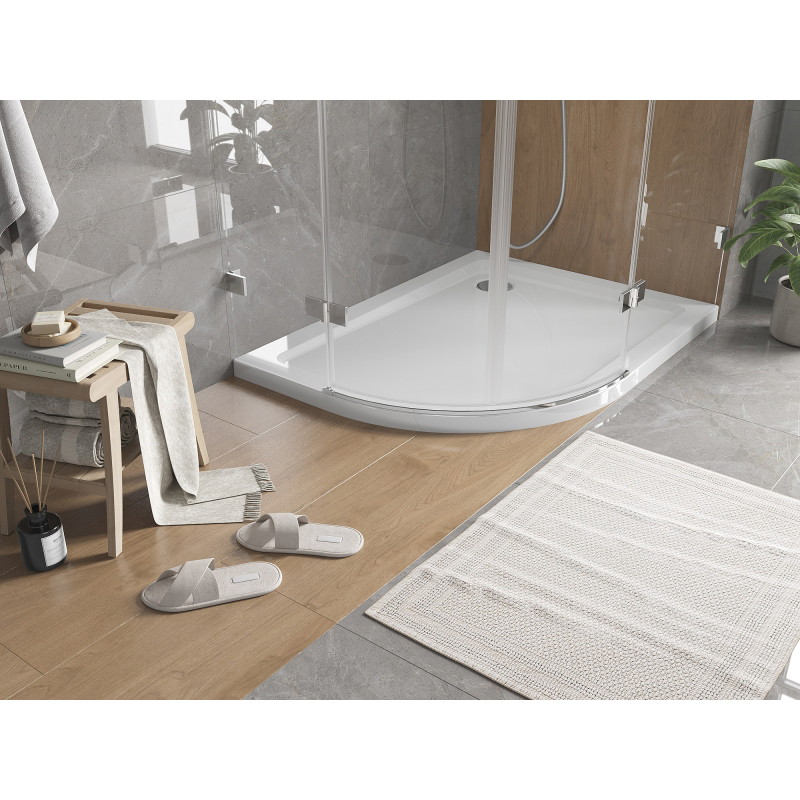 Mexen Flat Halbkreis-Duschwanne Slim 70 x 70 cm, weiß, Chrom-Siphon - 41107070