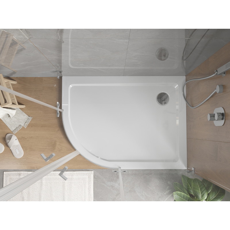 Mexen Flat Halbkreis-Duschwanne Slim 70 x 70 cm, weiß, Chrom-Siphon - 41107070