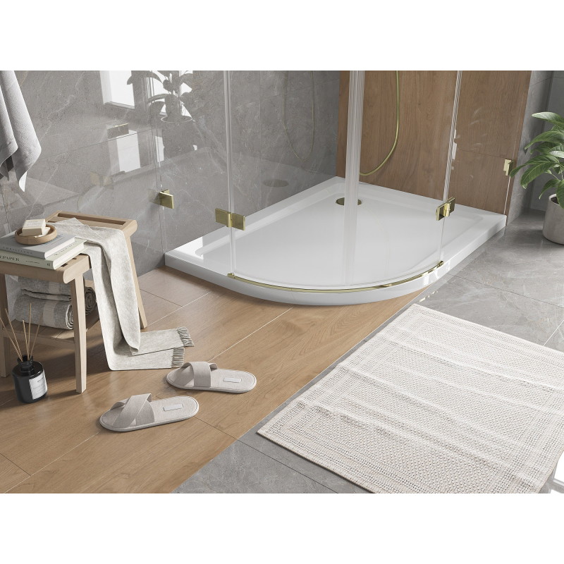 Mexen Flat halbkreisförmige Slim-Duschwanne rechts 120 x 90 cm, weiß, Siphon gold - 41109012P-G