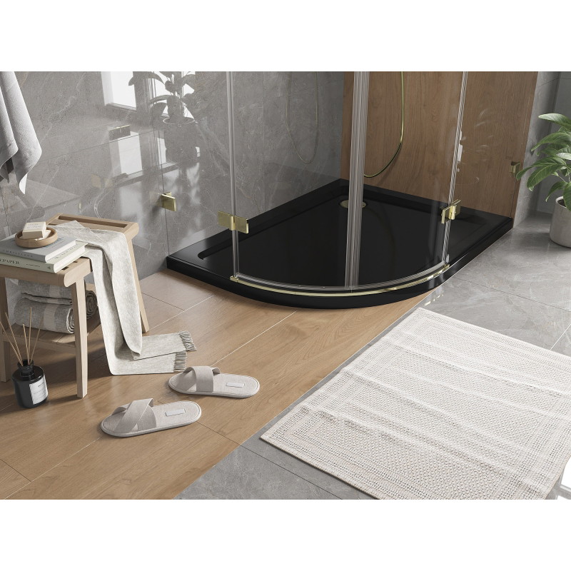 Mexen Flat Halbrunde Duschwanne Slim rechts 120 x 90 cm, schwarz, Siphon gold - 41709012P-G