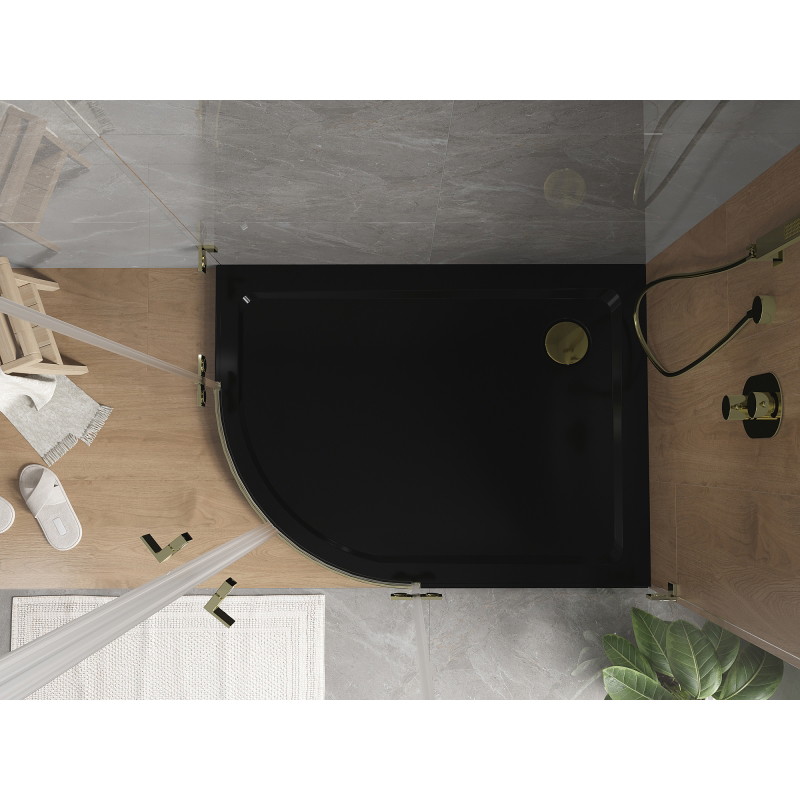 Mexen Flat Halbrunde Duschwanne Slim rechts 120 x 90 cm, schwarz, Siphon gold - 41709012P-G
