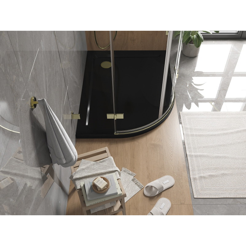 Mexen Flat Halbrunde Duschwanne Slim rechts 120 x 90 cm, schwarz, Siphon gold - 41709012P-G