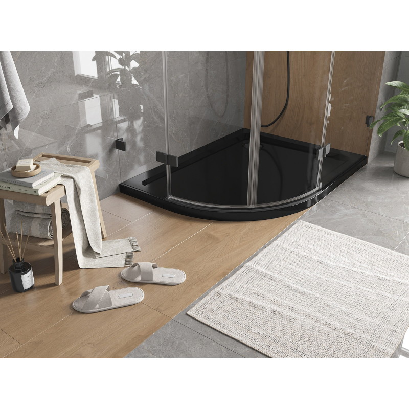 Mexen Flat Halbrunde Duschwanne Slim Rechts 120 x 90 cm, Schwarz, Syphon Schwarz - 41709012P-B