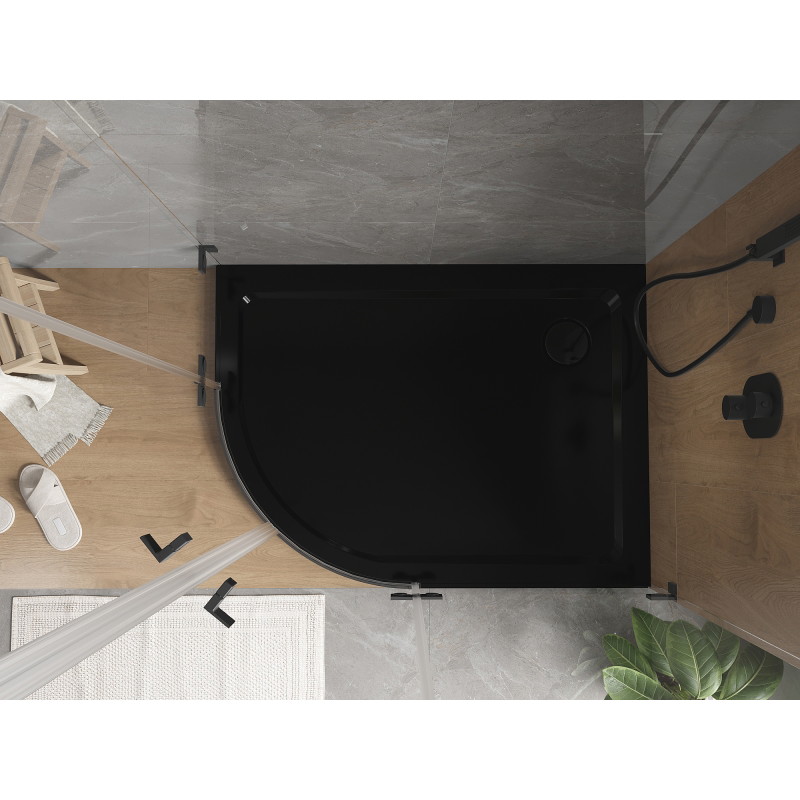 Mexen Flat Halbrunde Duschwanne Slim Rechts 120 x 90 cm, Schwarz, Syphon Schwarz - 41709012P-B