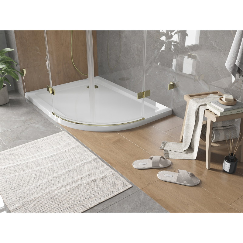 Mexen Flat Halbrunde Duschwanne Slim Links 120 x 90 cm, Weiß, Siphon Gold - 41109012L-G