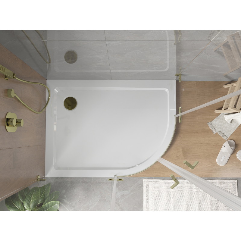 Mexen Flat Halbrunde Duschwanne Slim Links 120 x 90 cm, Weiß, Siphon Gold - 41109012L-G