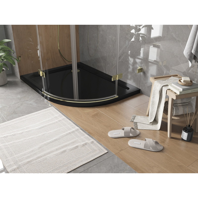 Mexen Flat Halbrunde Duschwanne Slim Links 120 x 80 cm, Schwarz, Siphon Gold - 41708012L-G