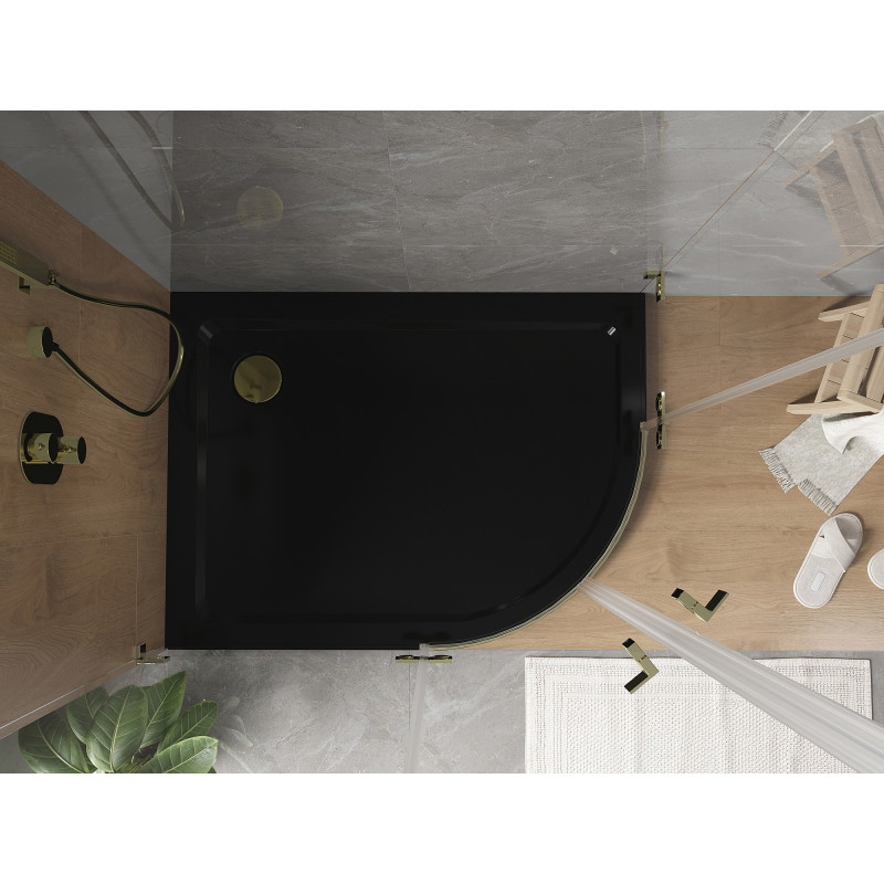 Mexen Flat Halbrunde Duschwanne Slim Links 120 x 80 cm, Schwarz, Siphon Gold - 41708012L-G
