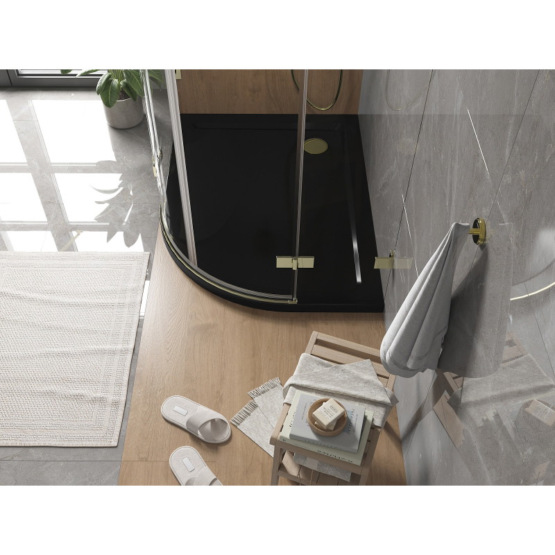 Mexen Flat Halbrunde Duschwanne Slim Links 120 x 80 cm, Schwarz, Siphon Gold - 41708012L-G