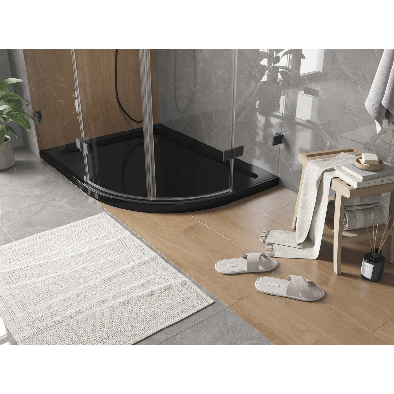 Mexen Flat Duschtasse halbrund slim links 120 x 80 cm, schwarz, Siphon schwarz - 41708012L-B