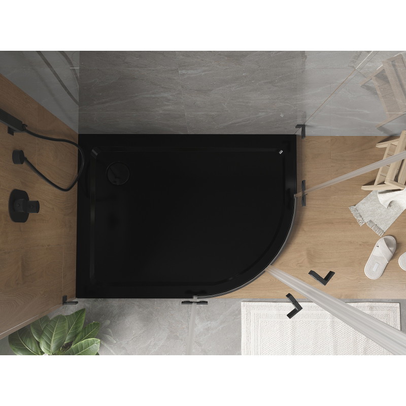 Mexen Flat halbkreisförmige Duschwanne Slim links 120 x 90 cm, schwarz, schwarzer Siphon - 41709012L-B