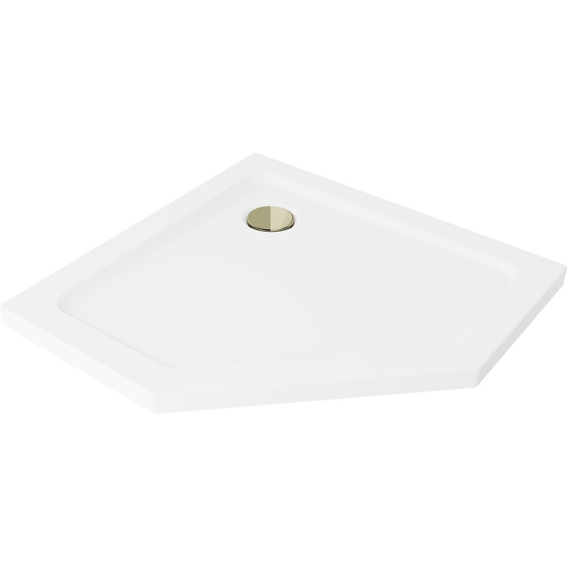 Mexen Flat Pentagonale Slim-Duschwanne 80 x 80 cm, weiß, goldener Siphon - 41P108080-G