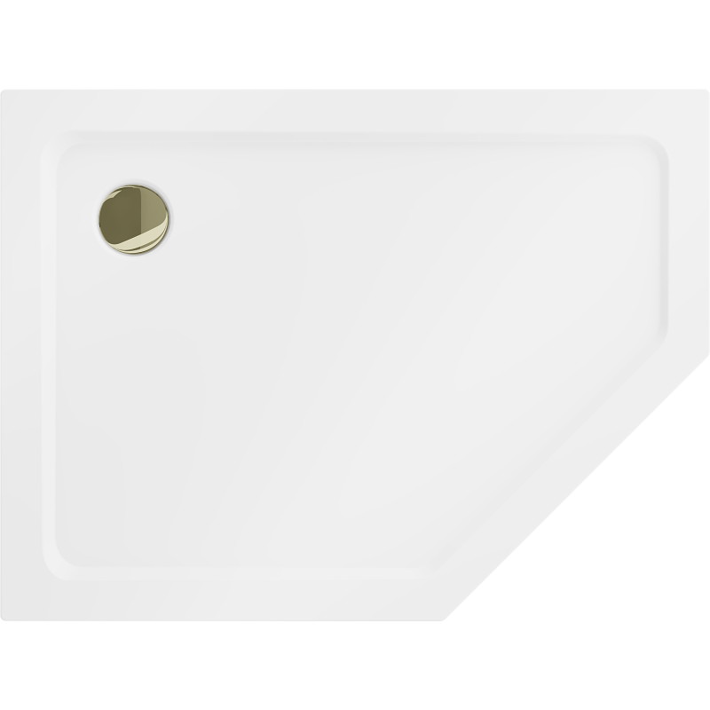 Mexen Flat fünfeckige Slim-Duschwanne links 90 x 80 cm, weiß, Siphon gold - 41P108090L-G