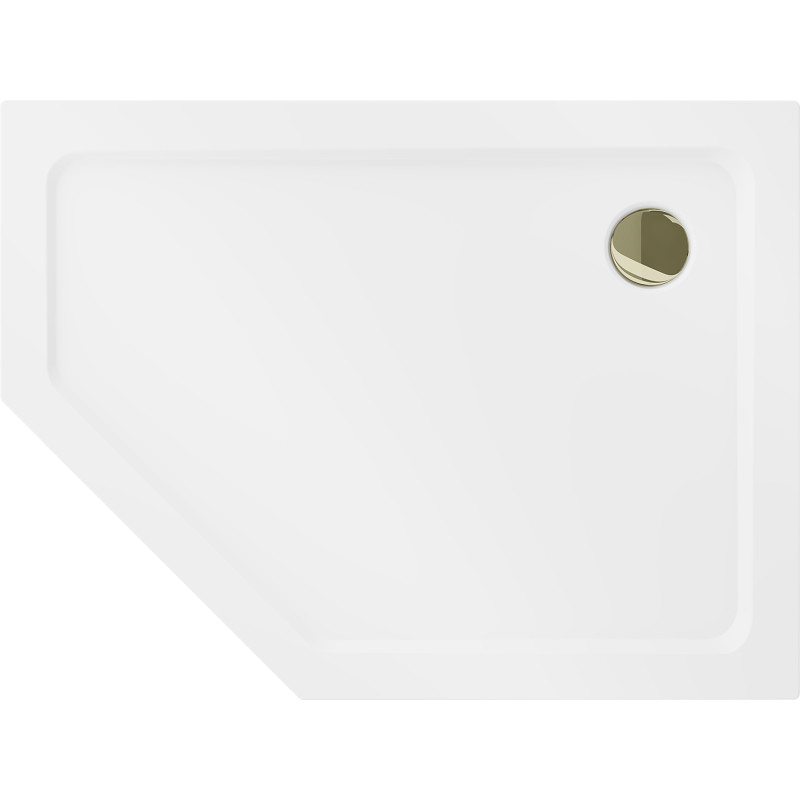 Mexen Flat Fünfeckige Duschwanne Slim Rechts 90 x 80 cm, Weiß, Siphon Gold - 41P108090R-G