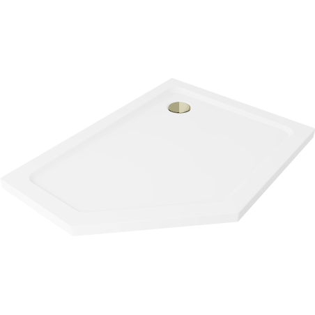 Mexen Flat Fünfeckige Duschwanne Slim Rechts 90 x 80 cm, Weiß, Siphon Gold - 41P108090R-G