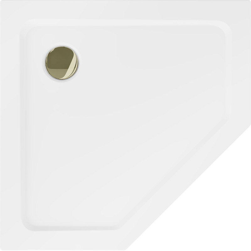 Mexen Flat fünfeckige Slim-Duschwanne 90 x 90 cm, weiß, goldener Siphon - 41P109090-G