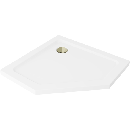 Mexen Flat fünfeckige Slim-Duschwanne 90 x 90 cm, weiß, goldener Siphon - 41P109090-G
