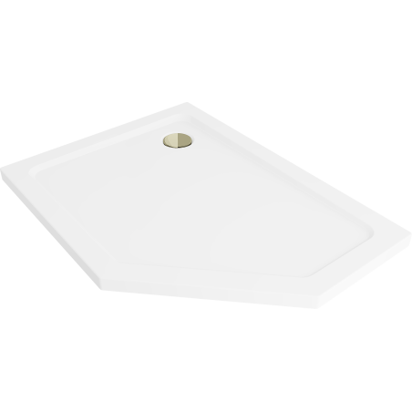 Mexen Flat Fünfeck-Duschwanne Slim links 100 x 90 cm, weiß, goldener Siphon - 41P109010L-G