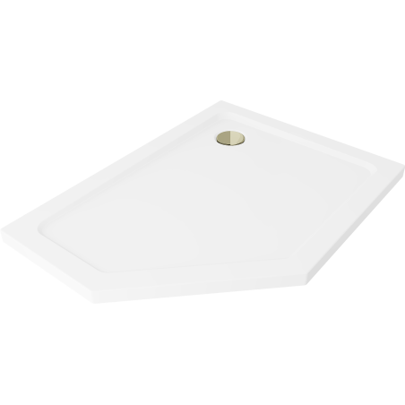 Mexen Flat Pentagonale Slim-Duschwanne rechts 100 x 90 cm, weiß, goldener Siphon - 41P109010R-G