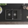 Mexen Gaspar Granit-Spüle 1,5 Becken mit Abtropffläche und Küchenarmatur Duero, schwarz gesprenkelt - 6507-76-671600-70