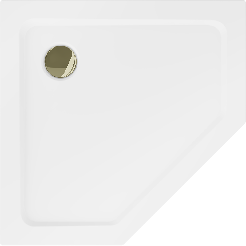 Mexen Flat Fünfeck-Duschwanne Slim 100 x 100 cm, weiß, goldener Siphon - 41P101010-G