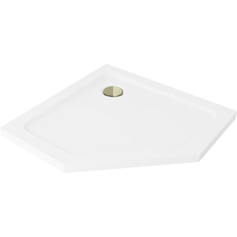 Mexen Flat Fünfeck-Duschwanne Slim 100 x 100 cm, weiß, goldener Siphon - 41P101010-G